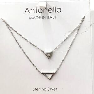 Antonella Sterling Silver Layered Arrows Necklace Crystal Triangles